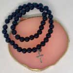 Rosario Pulsera Negra Cruz Plateada