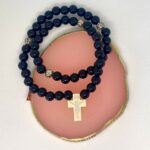 Rosario Pulsera Negra Cruz Beige